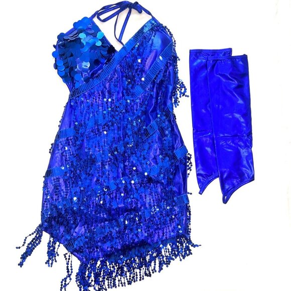 Blue sequins dress Latin Dance Dress 1920 Flapper Costume Size Medium - Picture 2 of 13